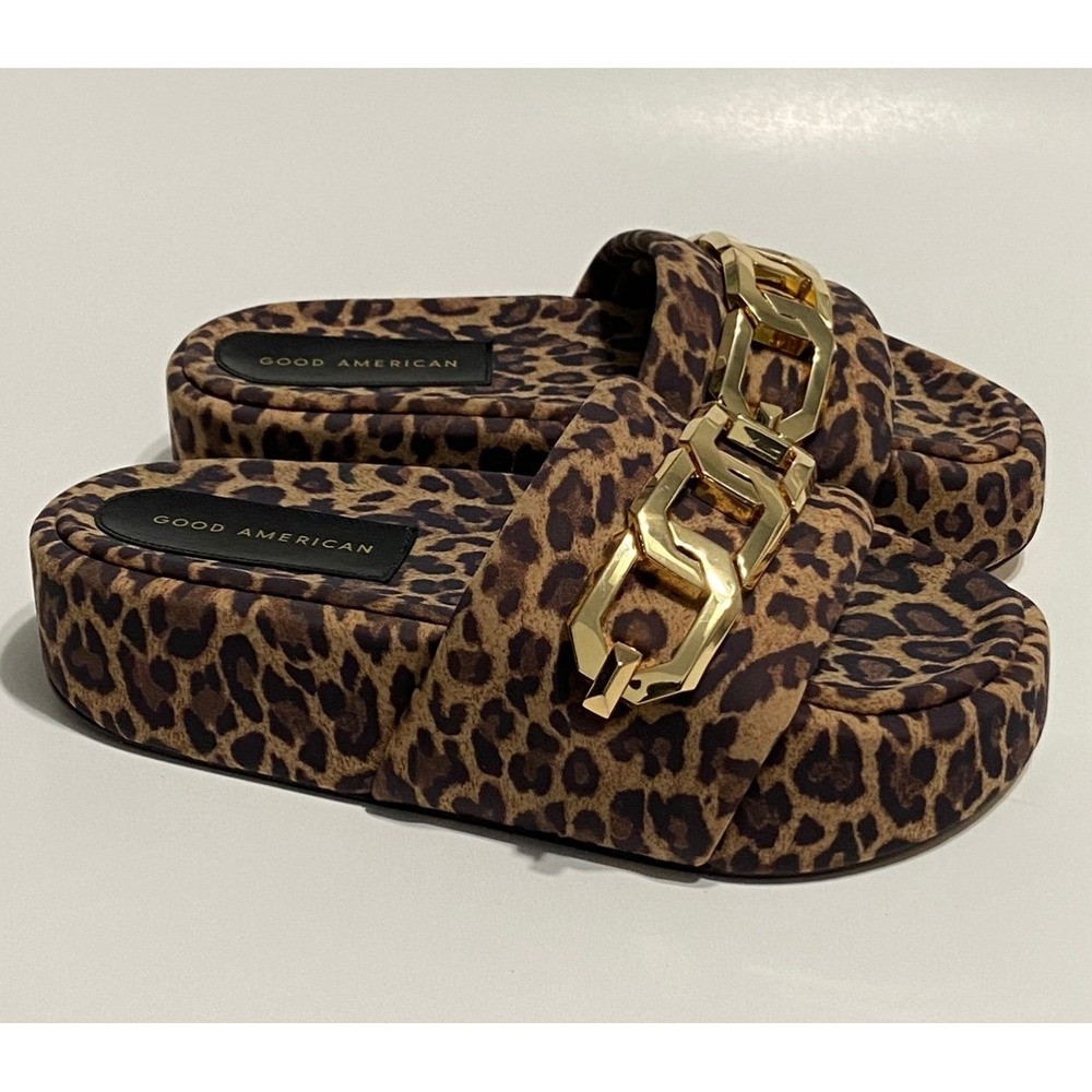 Good American Leopard Print Chain Platform Slide Sandal 7.5 - Picture 6 of 9